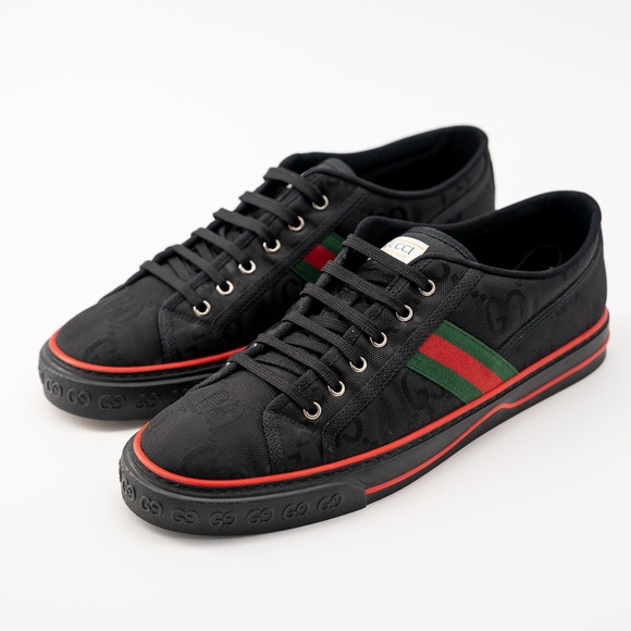 Size G 11.5 - US 12  Gucci Tennis 1977 Off the Grid Low Black Canvas Sneakers GG - Picture 1 of 11